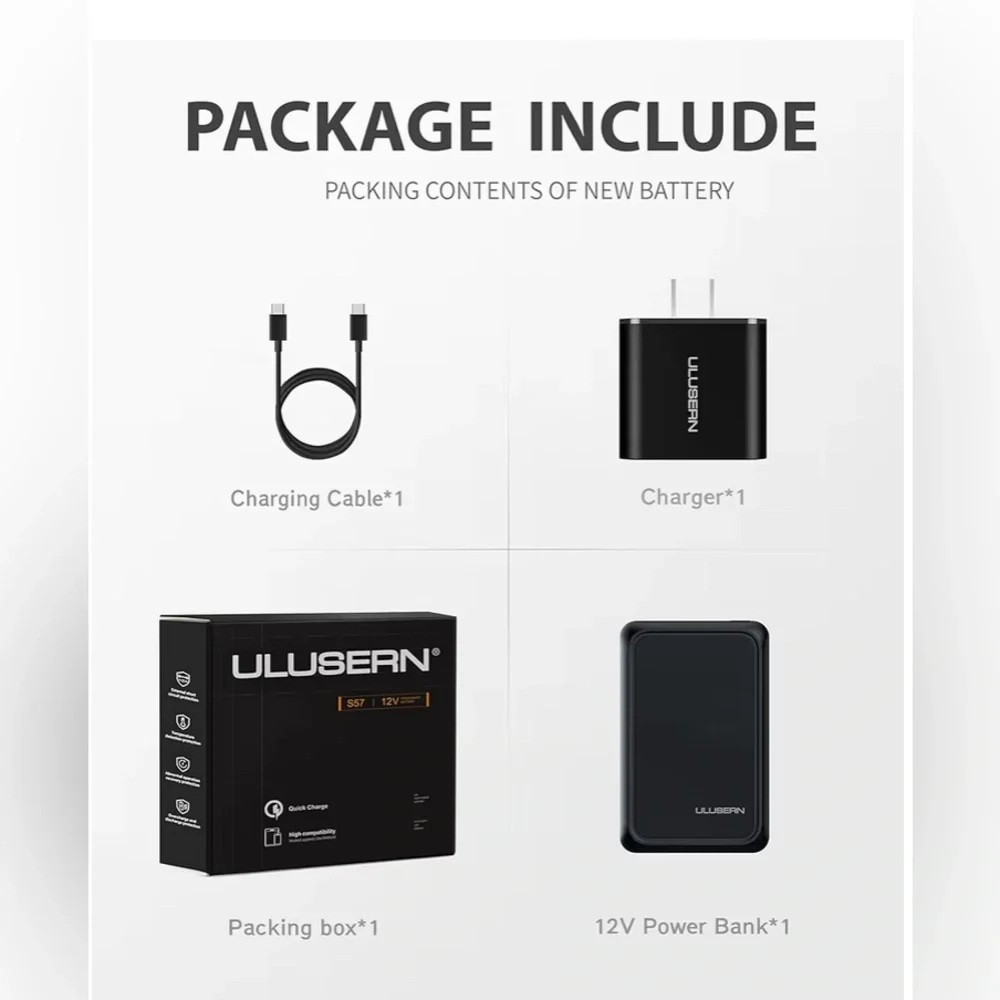 ULUSERN12VPower Bank with Charger and Cable,it can be a heated jacked charge too
